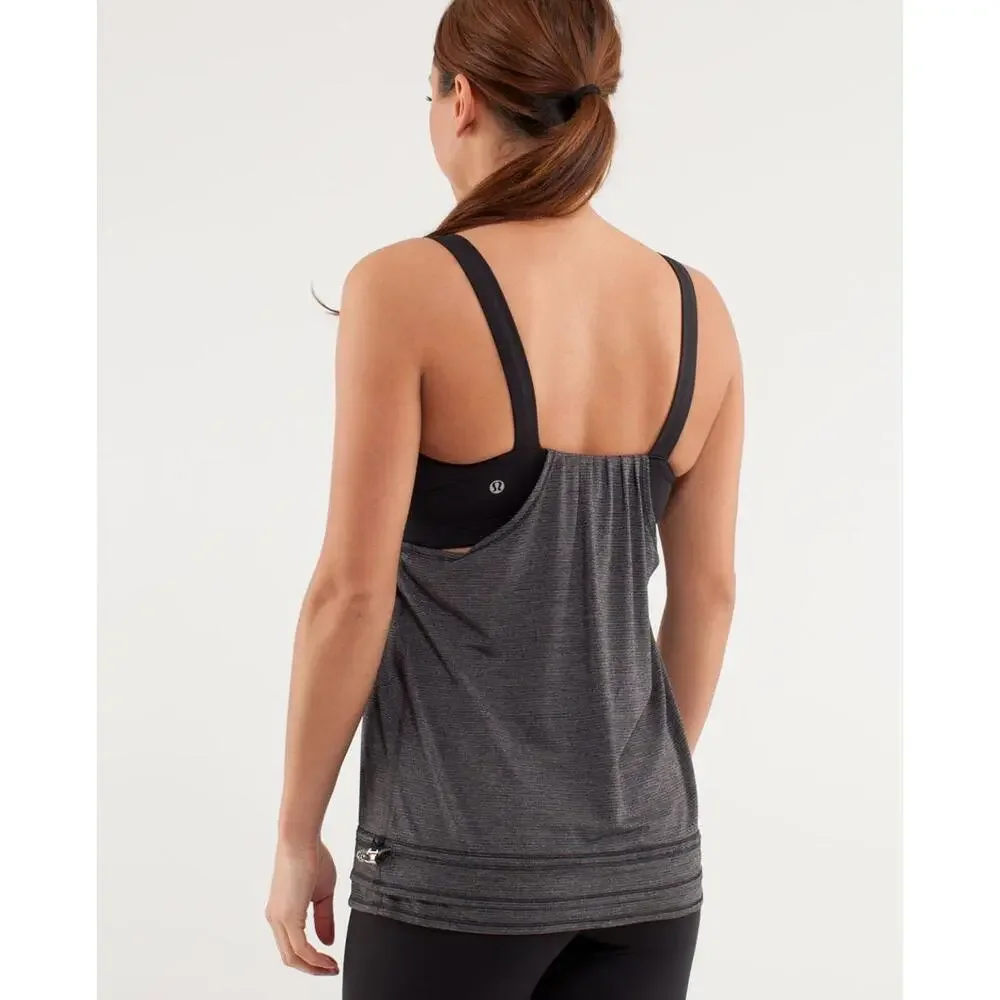Lululemon Run Back Womens 4 Black Activewear Ruched Shelf‎ Bra Yoga Running